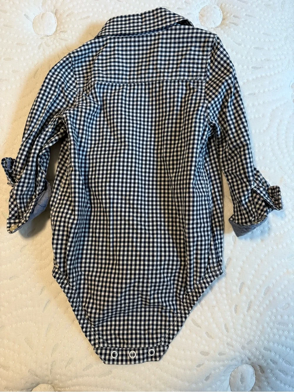 OshKosh B'gosh Navy and White Gingham Long-Sleeve Bodysuit